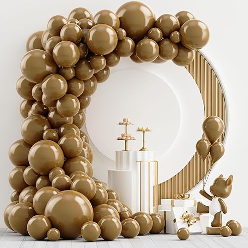 NISOCY Kit de guirnalda de arco de globos marrones, 102 PIEZAS 18 pulgadas 12 pulgadas 10 pulgadas 5 pulgadas globos marrón oscuro de diferentes