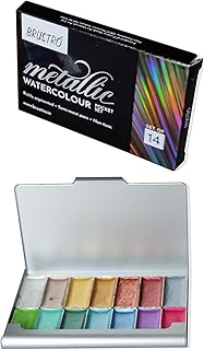 BRUSTRO Artists Metallic Watercolour Pocket Set of 14 | Richly Pigmented, Semi Moist Pans, Ideal for Still life, Portrait,...