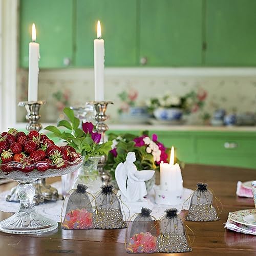 Miniatura 6 de 100 bolsas de organza con diseño de estrella y luna, bolsas para joyas, bolsitas para dulces, bolsas de regalo de organza con cordón para bodas,