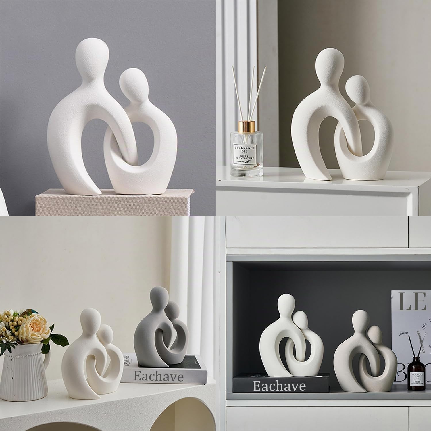 Sculpture Romantique en céramique Blanche pour la décoration intérieure - Statue d'amoureux Abstraite Moderne pour Le Salon, Le Bureau et la Chambre à Coucher