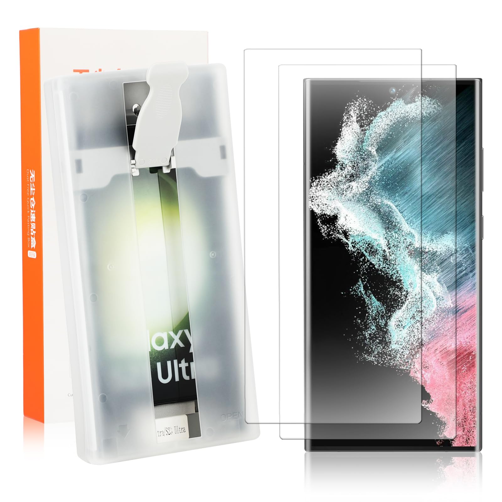 Richarm 2Pack Screen Protector for Samsung Galaxy S23 Ultra/S22 Ultra, Auto-Alignment Kit, Bubble-Free & Self-Healing, Scratch Resistant (2 Pcs)