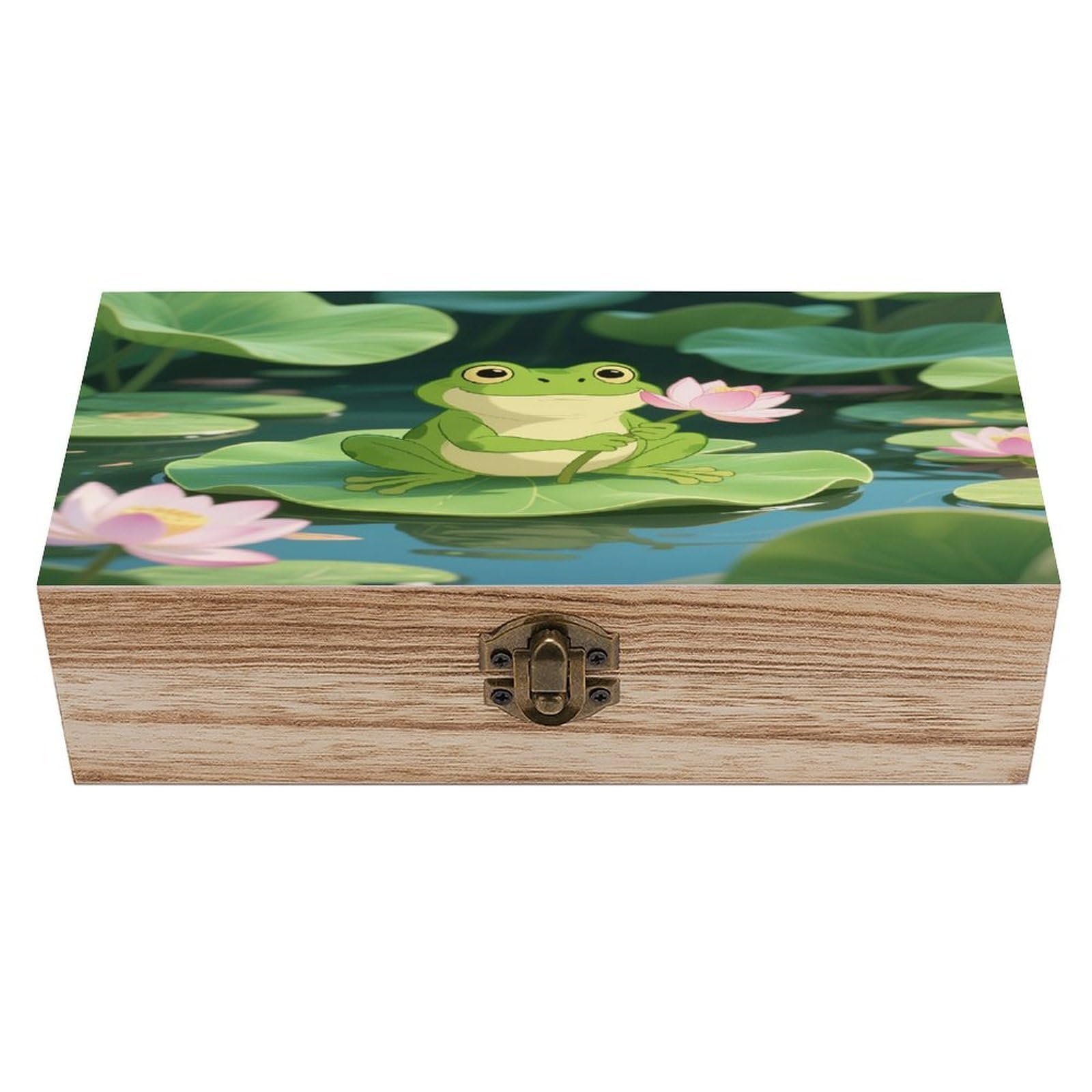VstaDank Frog Wooden Storage Box Vintage Style Wooden Storage Case with A Hinged Lid Memory Treasure Boxes Decorative Jewelny Photos for Organizer 7.9 * 3.7 * 2.3 Inch