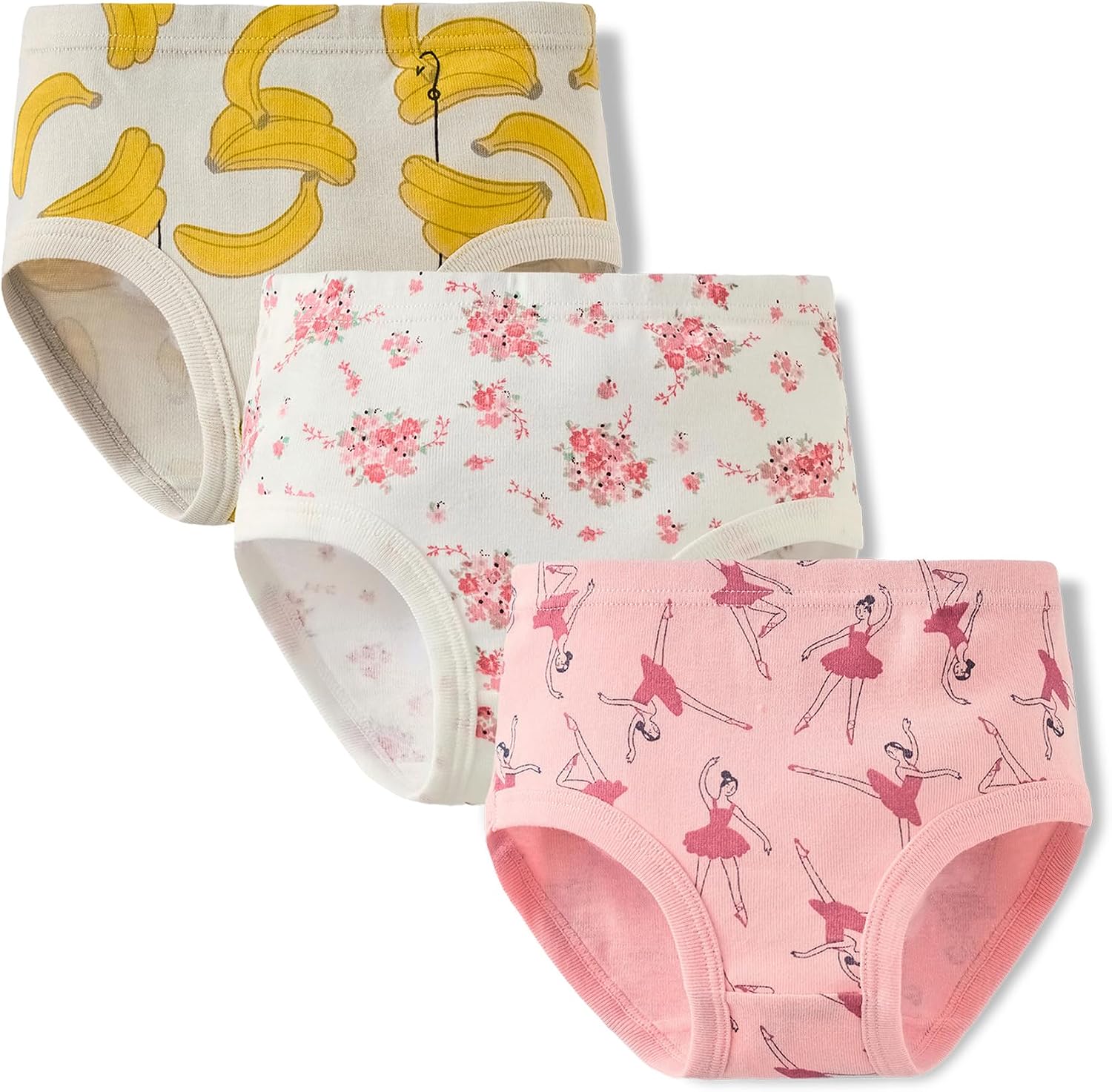 3 Slip Bambina Cotone Elasticizzato con Fantasia assortita in Tre Colori Mutande