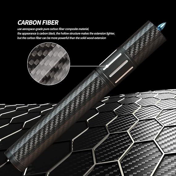 KONLLEN Carbon Fiber Pool Cue Stick and Pool Cue Extension(Low Deflection Hand-Made Inlay Billiard Cue and with 3 Bumpers Carbon Fiber Billiards Extension Billiard Accessories for Pool Sticks)