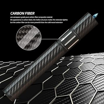 KONLLEN Carbon Fiber Pool Cue Stick and Pool Cue Extension(Low Deflection Hand-Made Inlay Billiard Cue and with 3 Bumpers Carbon Fiber Billiards Extension Billiard Accessories for Pool Sticks)