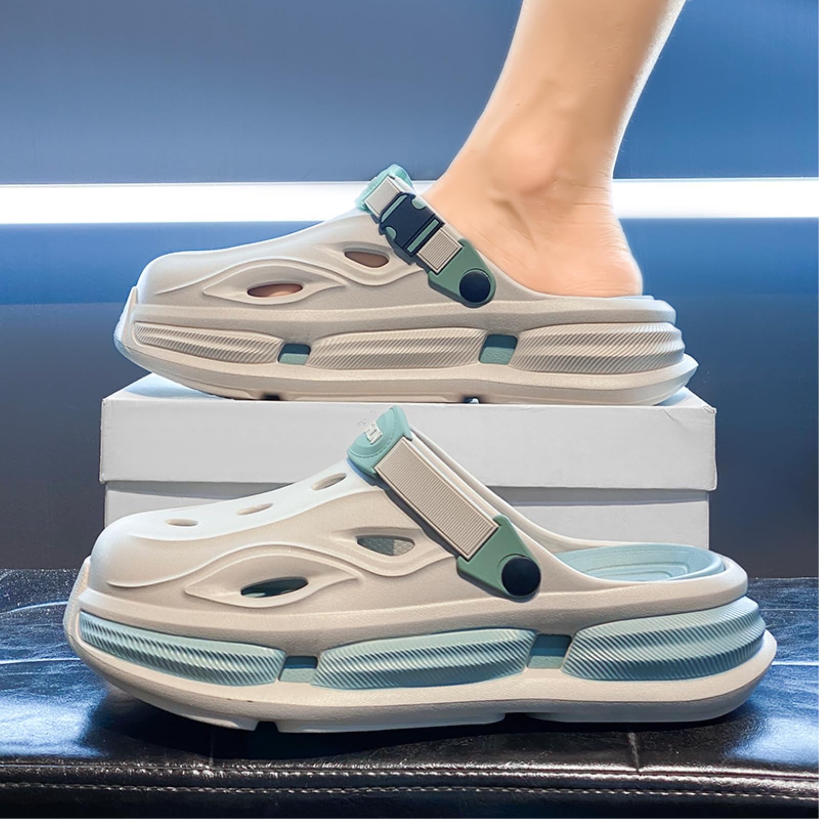 WANGSHUO Letnie klapki unisex Eva Clogs Slides, oddychające miękkie letnie sandały, poślizgnij się na dorywczo plaża ogród na świeżym powietrzu-czarny-42-43
