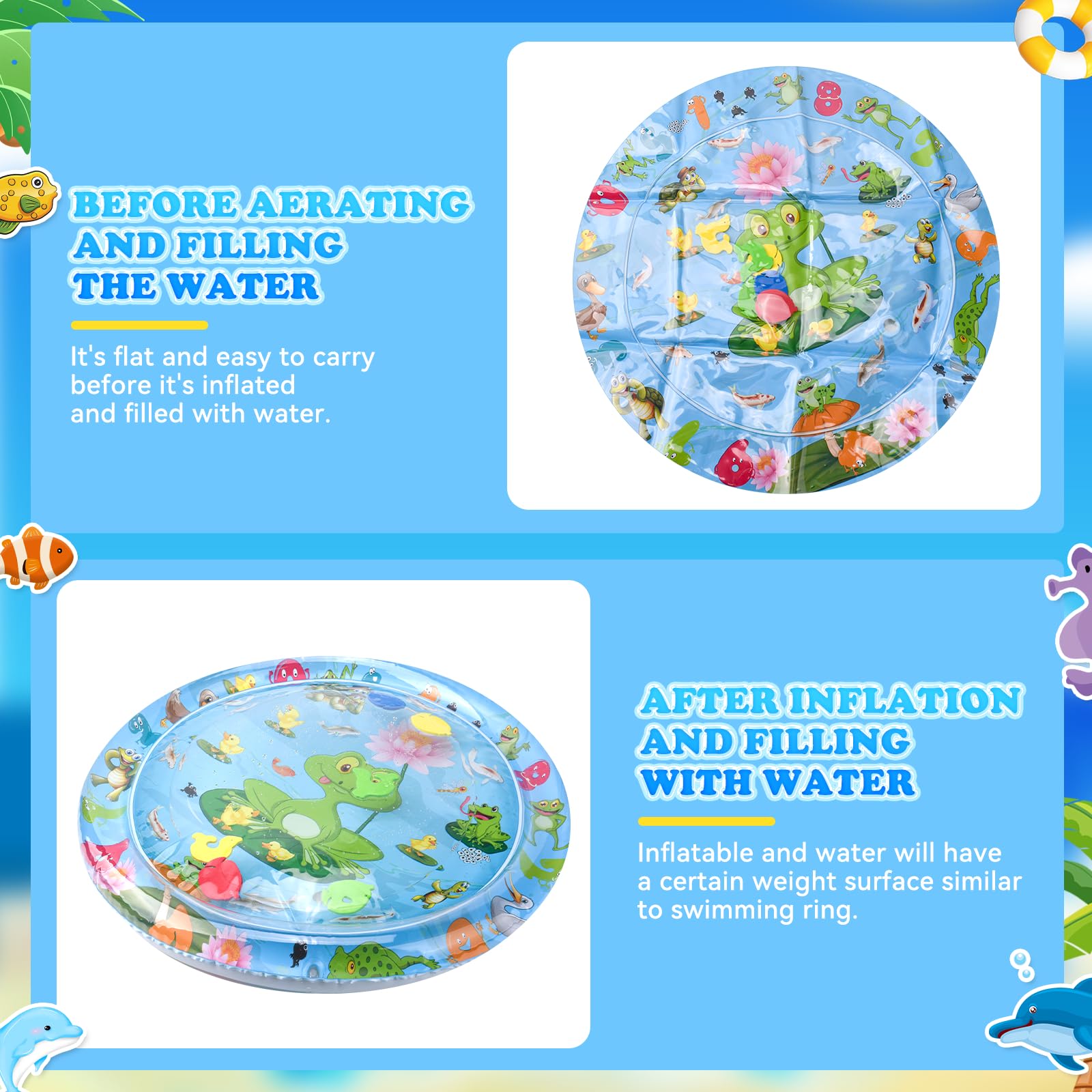 YAOZUP Tappeto Acqua Gatto, Tappeto d'acqua Sensoriale Addensato di Alta Qualità, Tappeto Gonfiabile con Sensore d'acqua, Tappeto d'acqua Interattivo Estivo per Gatti e Cani (Rana)