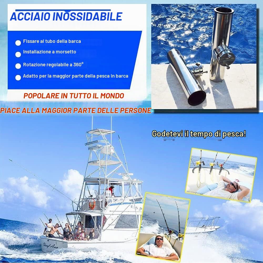 AMYSPORTS Supporti di pesce Morsetto inossidabile Morsetti Supporto per canne da pesca per binari da 3/4 "a 1" da 19 mm a 25 mm (chiave gratuita inclusa)