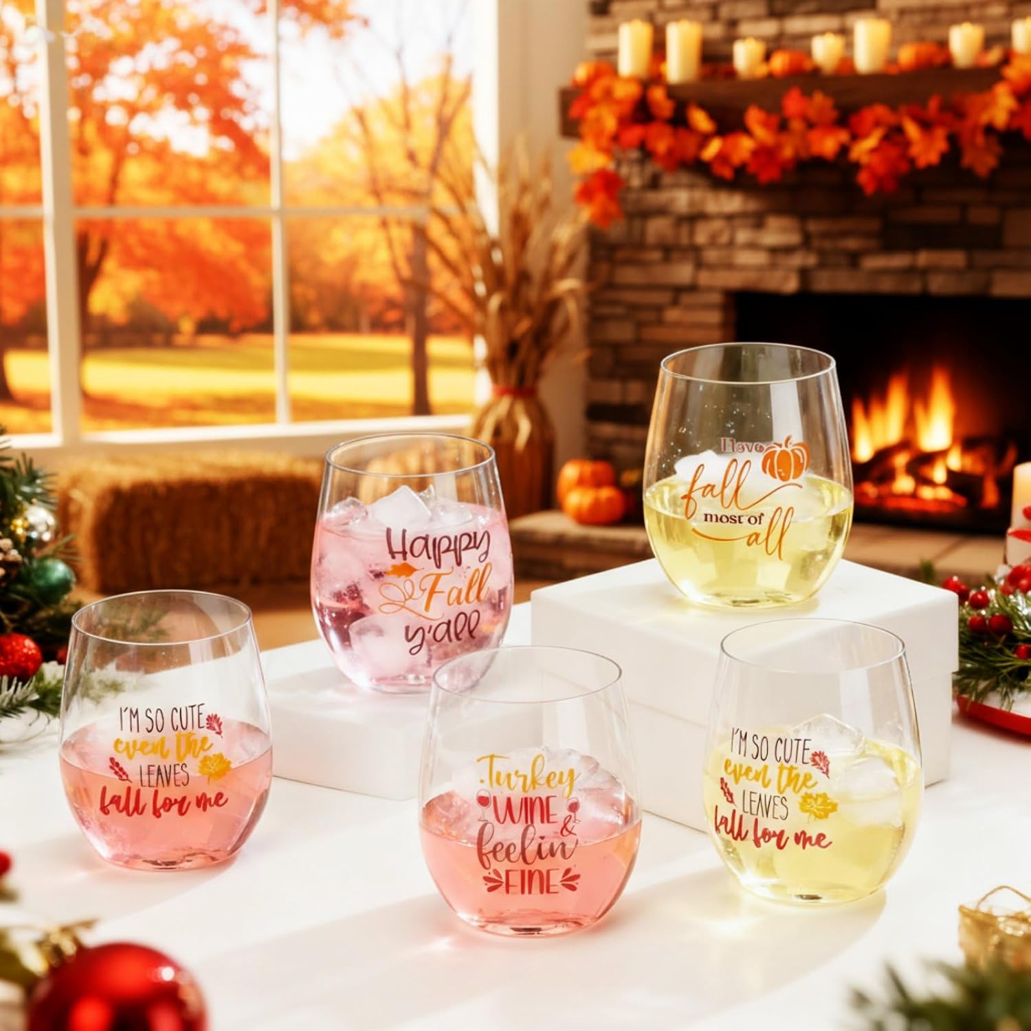 24 Pcs Thanksgiving Stemless Wine Glasses 12 oz Fall Plastic Funny Drinking Cups Shatterproof Coffee Cups Bulk Gifts for Women Men Autumn Halloween Party Supplies Decorations - Image 4