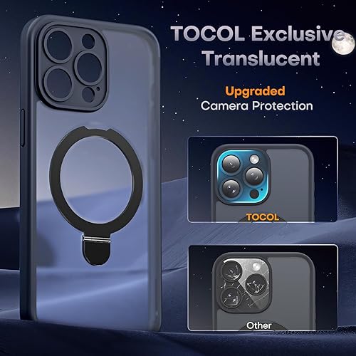 Miniatura 5 de TOCOL Funda con anillo magnético 3 en 1 para iPhone 15 Pro Max, mejorada protección completa de la cámara, compatible con MagSafe translúcida a