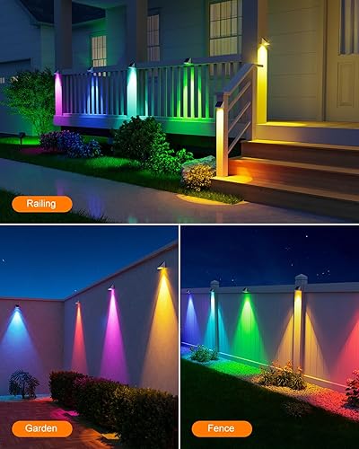 Miniatura 7 de 12 Pack Luces de cercado con cambio de color alimentadas por energía solar al aire libre, impermeables, para paisajismo, LED, iluminación de jardín