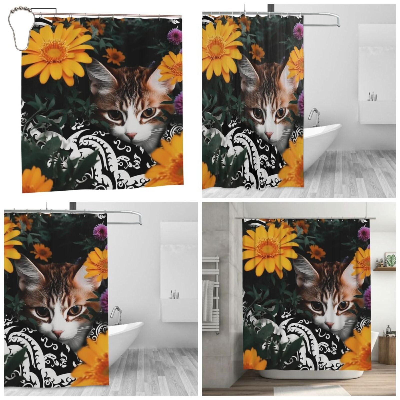 Rideaux de douche imprimés de fleurs imperméables en polyester BONDIJ