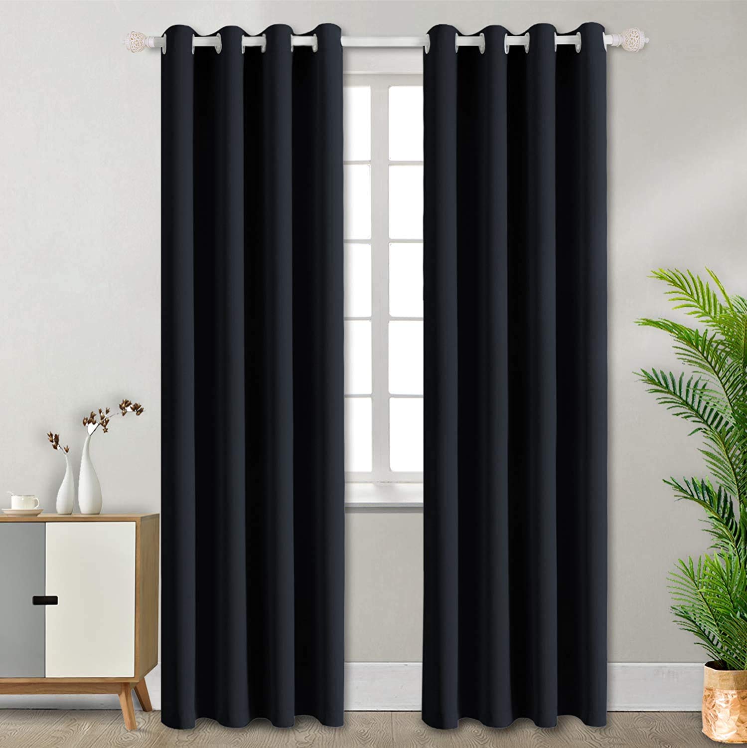 BGment Blackout Curtains for Bedroom - Grommet Thermal Insulated Room Darkening Curtains for Living Room, Set of 2 Panels, Each 55 x 96 Inch, Black