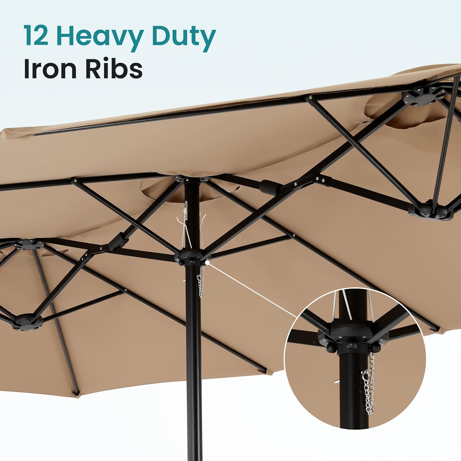 DUMOS 15FT Large Patio Umbrella with Base Included, Rectangle Table Umbrella Outdoor Patio, Outside Umbrellas for Deck, Market, Backyard, khaki
