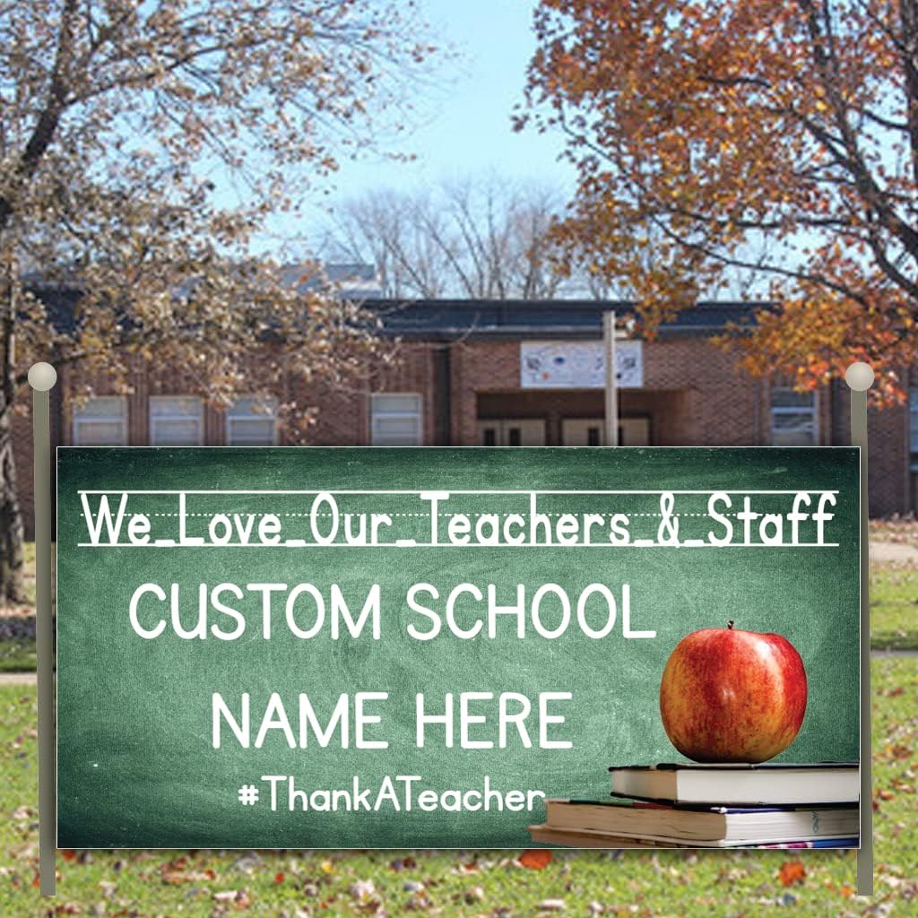 VictoryStore Custom Teacher Appreciation Banner – 3x6 Ft Vinyl Sign with Grommets – “We Love Our Teachers & Staff” – Personalized with School Name – American Made – Outdoor Banner for Teacher Appreciation Week (3x6 Feet)