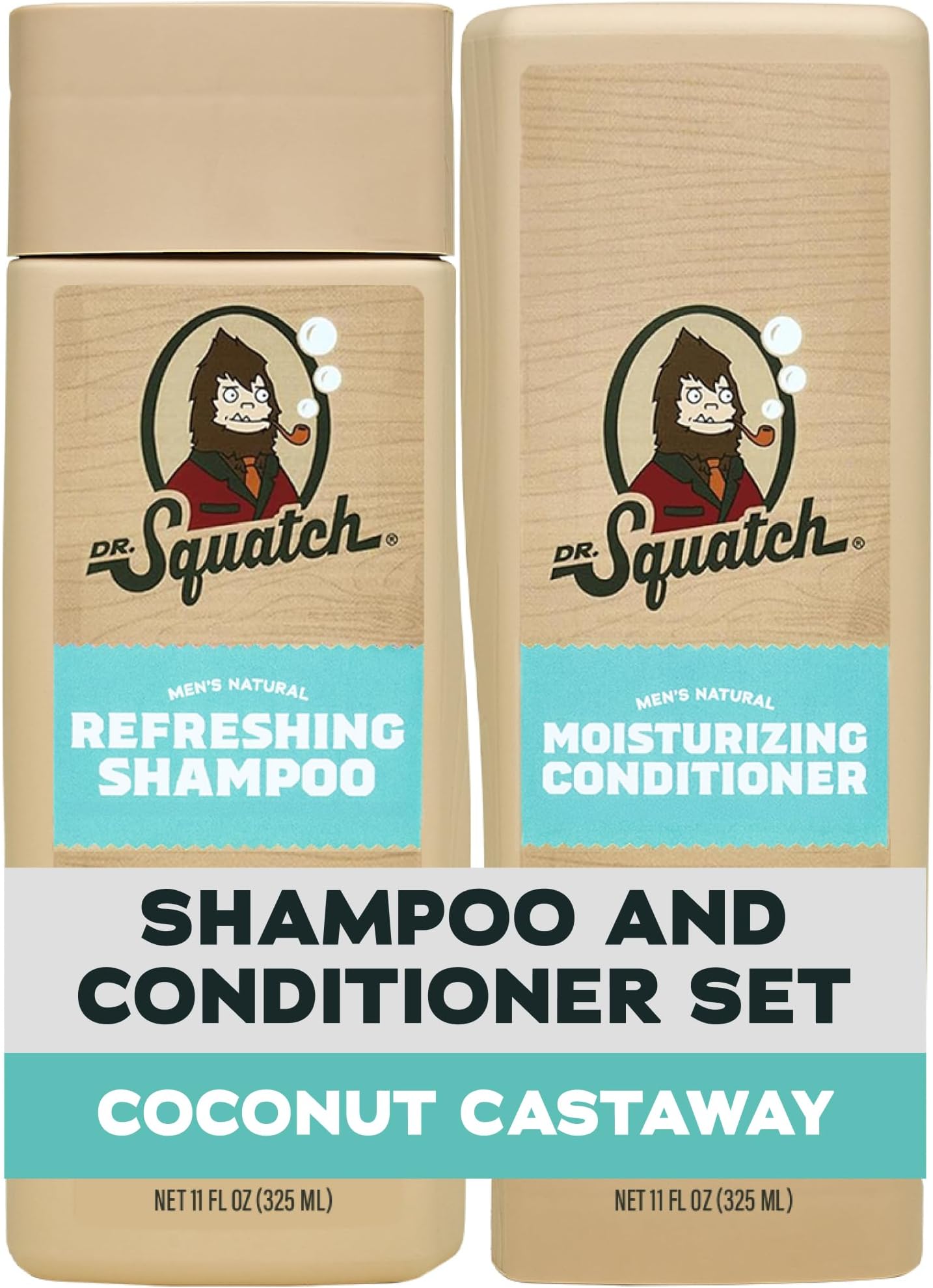 Dr. Squatch Men's Natural Shampoo and Conditioner Set – Sulfate & Paraben Free Natural Shampoo and Conditioner for Men – Scalp Nourishing Formula – Coconut Castaway (11 fl oz, 2-Pack)