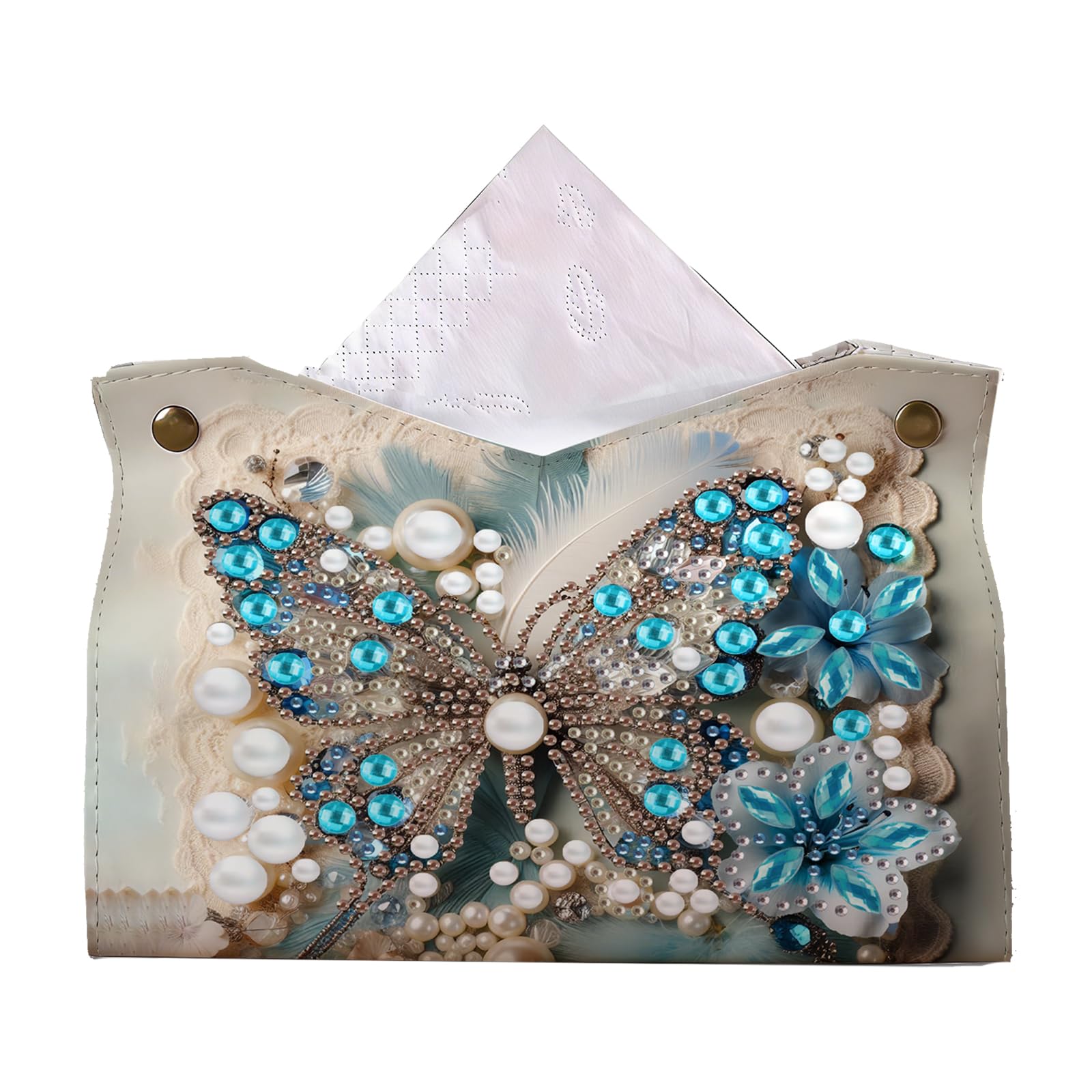 Flowers and Butterflies DIY PU Diamond Painting Tissue Box Kit Desktop Tissue Holder with Rhinestone Diamond Desk Decorative Tissue Box for Adults Desktop Storage Organizer