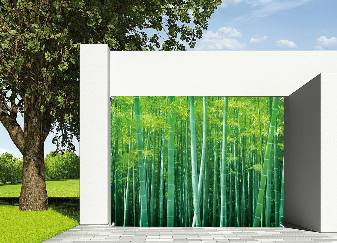 7x8ft Spring Outdoor Green Bamboo Garage Door Decor Fresh Leaves Natural Scenery Landscape Garage Door Background for Home Wall Decor Seasonal Themed Garage Door Decor