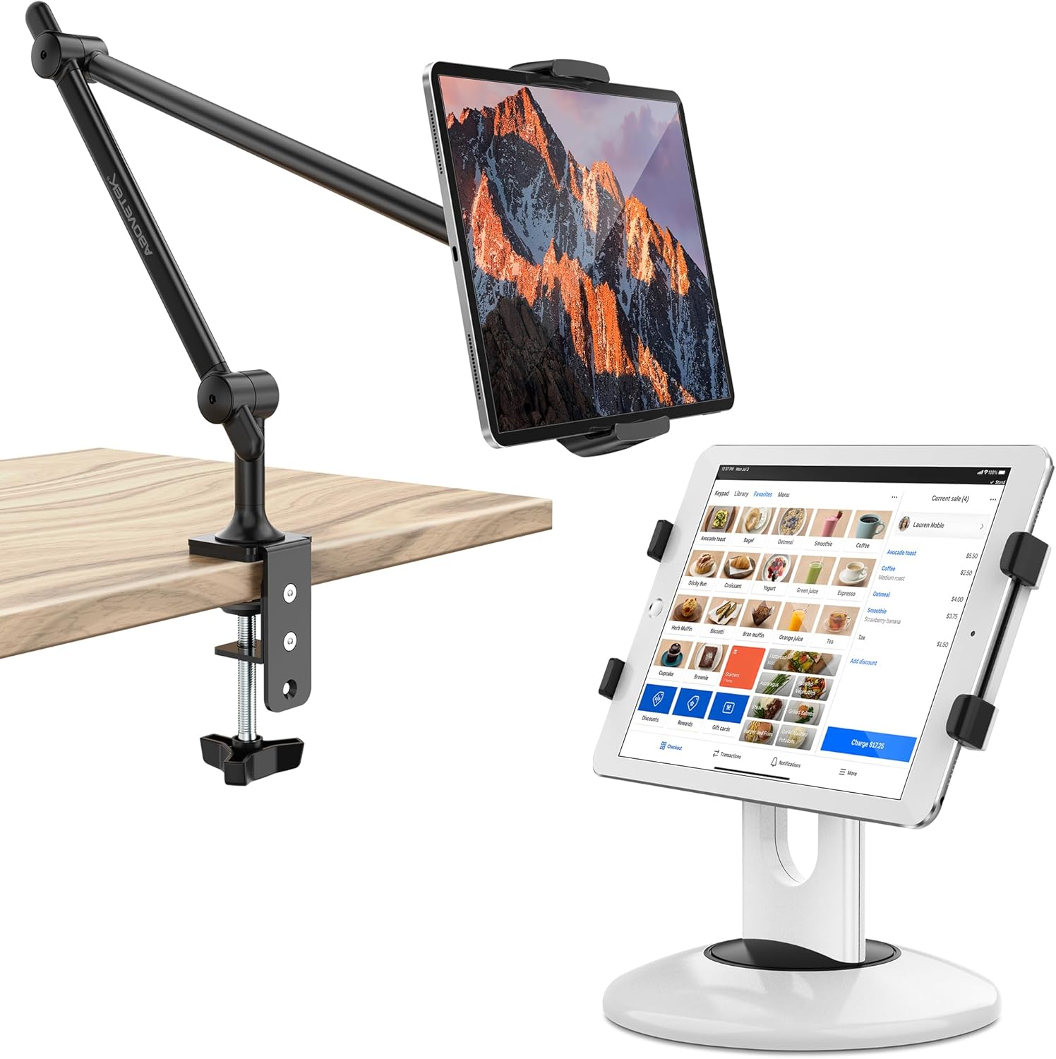AboveTEK Retail Kiosk iPad Stand, 360 Rotating Commercial POS Tablet Stand with Aluminum iPad Holder for Desk & Bed