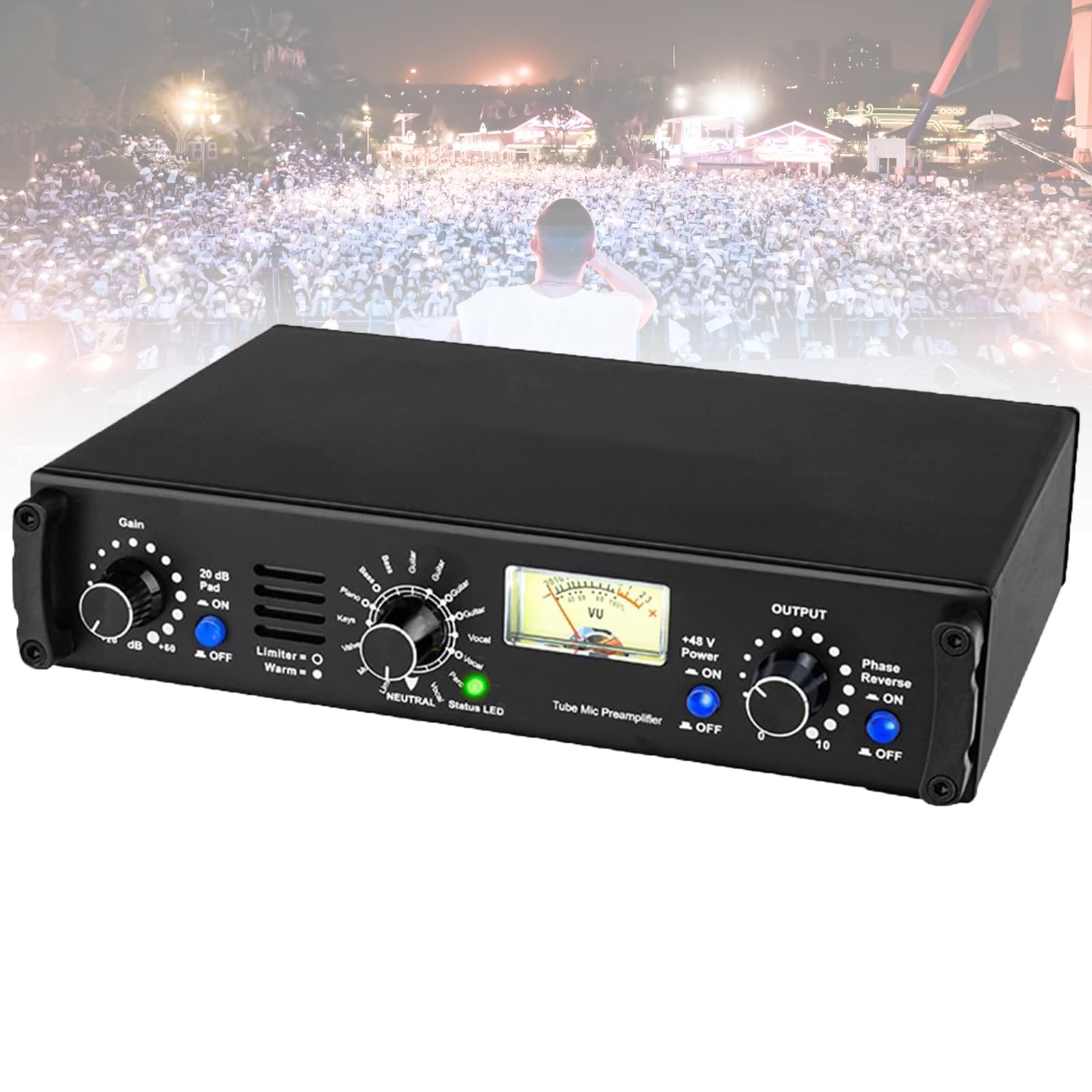 COYEUX Vacuum Tube Microphone Preamplifier, Professional Mic Gain Booster with Gain 60db, 48V Power Supply, VU Meter, for Recording, Podcast, Streaming