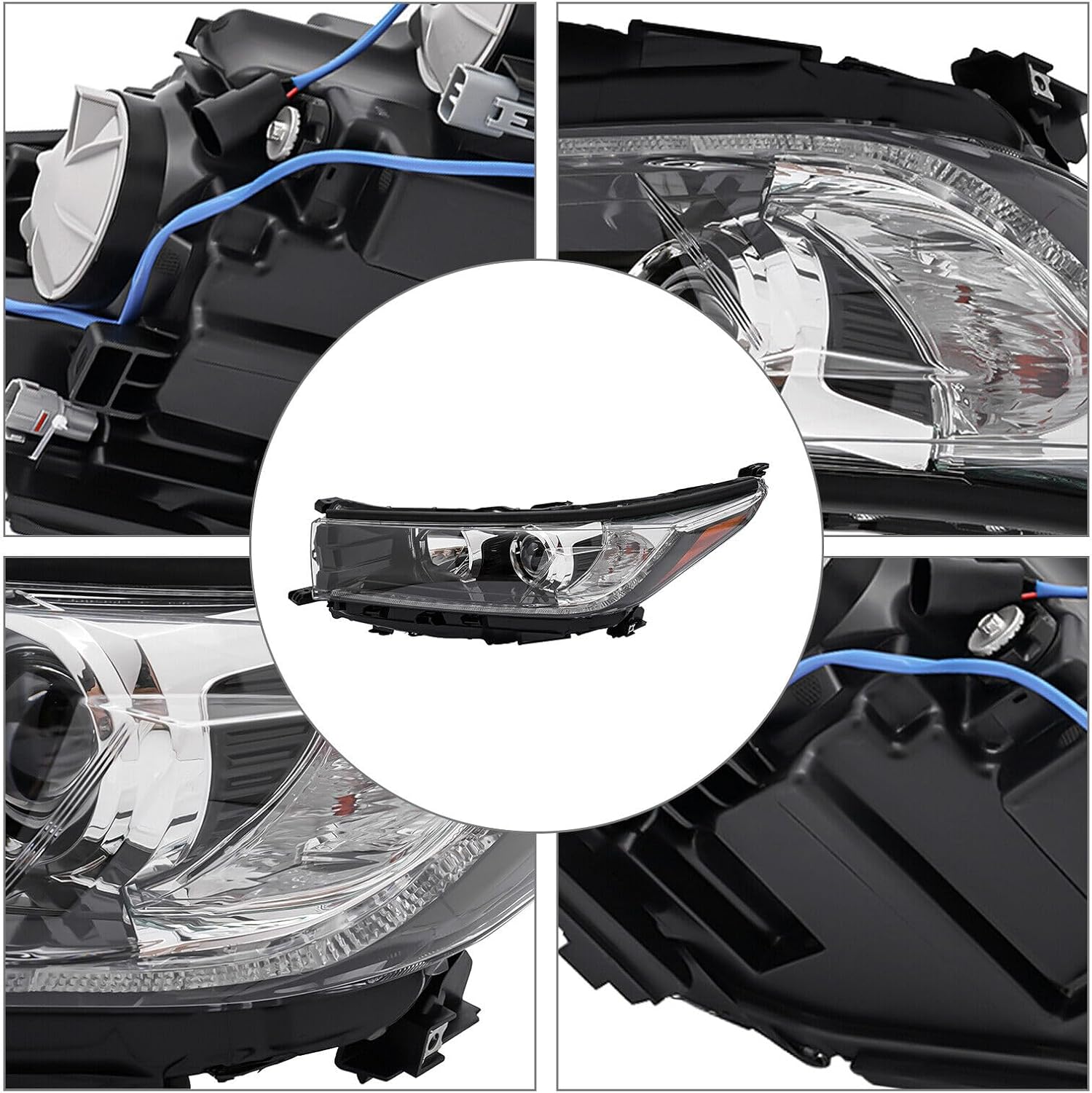 LYNICESHOP Halogen Projector Headlamps, Projector Black Housing Headlight w/LED DRL, For 2017 2018 2019 Toyota Highlander SE/Limited/Limited Platinum NON-LE/XLE Models (Driver Side)