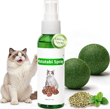 Pet Catnip Spray for Cats, 1Pack Natural Formula Cat Calming Spray and Catnip Balls, 2pack Cat Nip Balls Interactive Cat Toy for Indoor Cats, Enhance Playtime & Relaxation