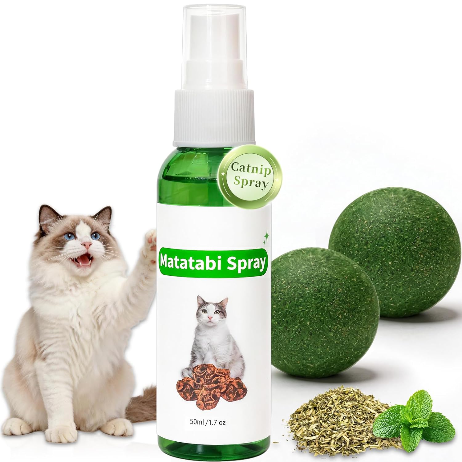 Pet Catnip Spray for Cats, 1Pack Natural Formula Cat Calming Spray and Catnip Balls, 2pack Cat Nip Balls Interactive Cat Toy for Indoor Cats, Enhance Playtime & Relaxation