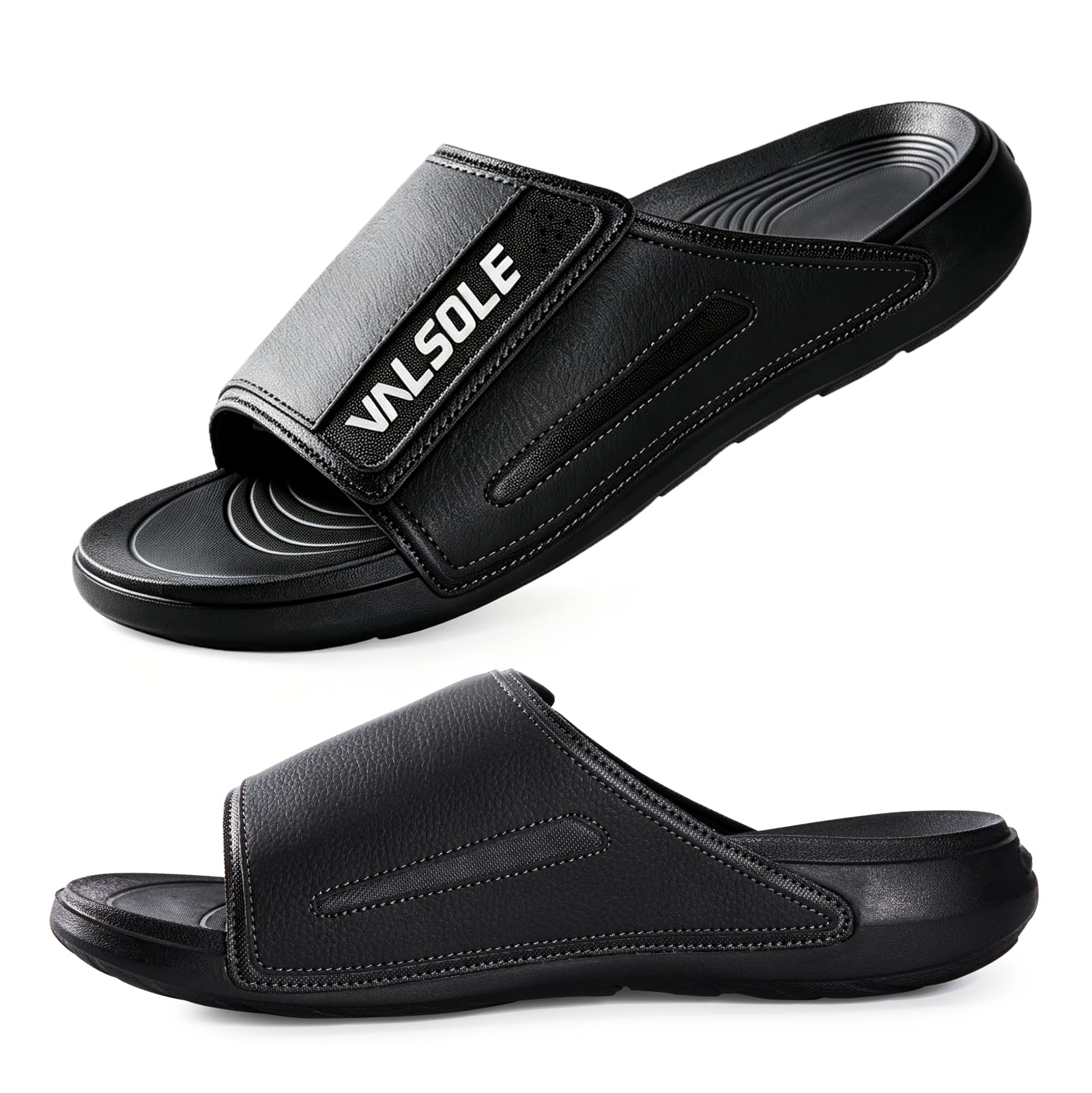 VALSOLE Orthopedic Sandals for Men, Arch Support Slides for Plantar Fasciitis & Flat Feet, Adjustable Buckle Slide Sandals, Comfortable Cushioned Slip-On Slippers for Indoor Outdoor, Rust