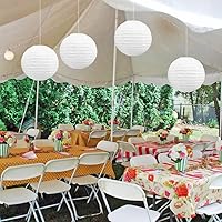 Vista 5 de BEISHIDA Faroles de Papel Blancos de 12 Pulgadas Decorativos Chinos/Japoneses Colgantes Redondos de Papel Lámparas para Cumpleaños, Bodas, Navidad