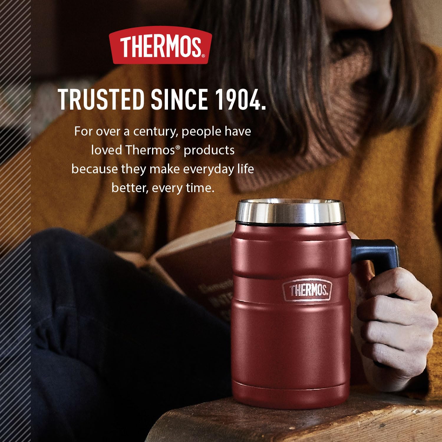Thermos Taza de café Inoxidable King de 16 onzas Escritorio, Acero Mate