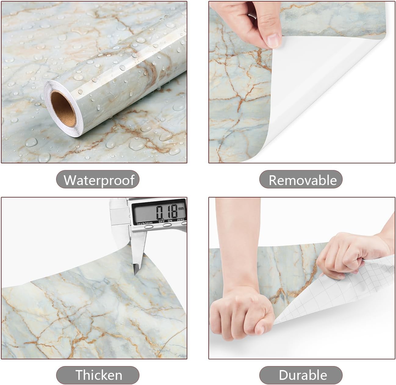 YENHOME 17.7"X276" Bathroom Counter Top Peel and Stick Waterproof Blue Marble Contact Paper for Countertop Vinyl Wrap for Cabinets Marble Wallpaper Peel and Stick Countertops Granite Kitchen Counter