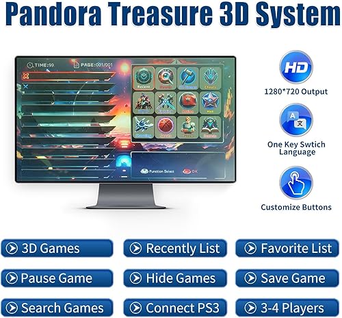 Miniatura 2 de 32000 juegos 3D Pandora Box Arcade consola, máquina de videojuegos retro para TV, salida HD 1280 x 720, funciones de búsquedaguardaocultapausa, 1-4