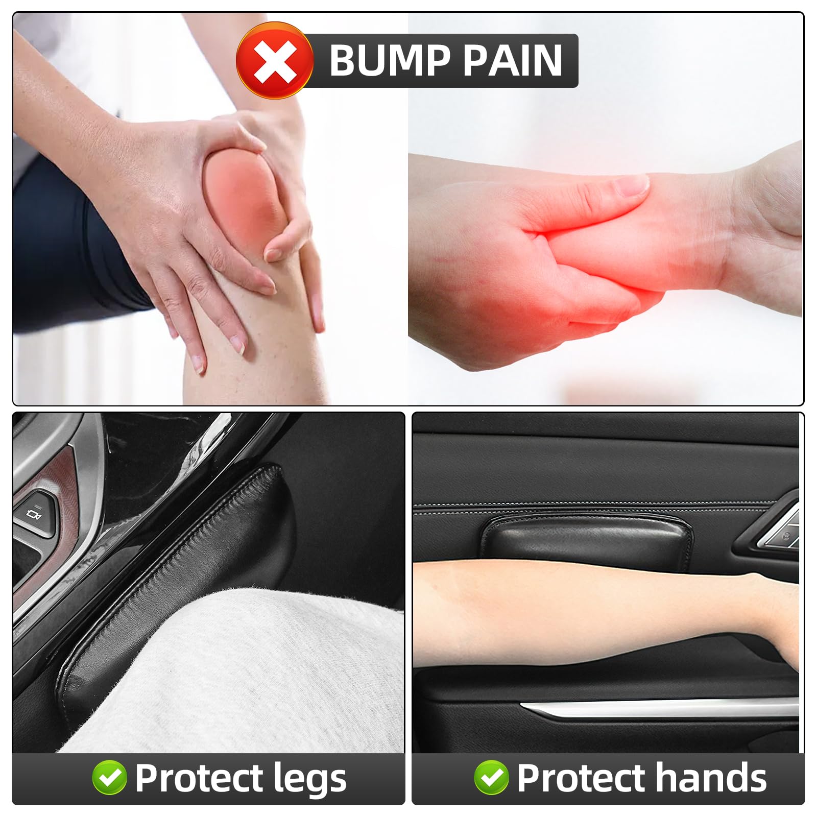 Coussin Pour Accoudoir De Voiture 3 Pièces - Protection Coudes & Genoux - Coussin Console Latérale Confort (Noir)