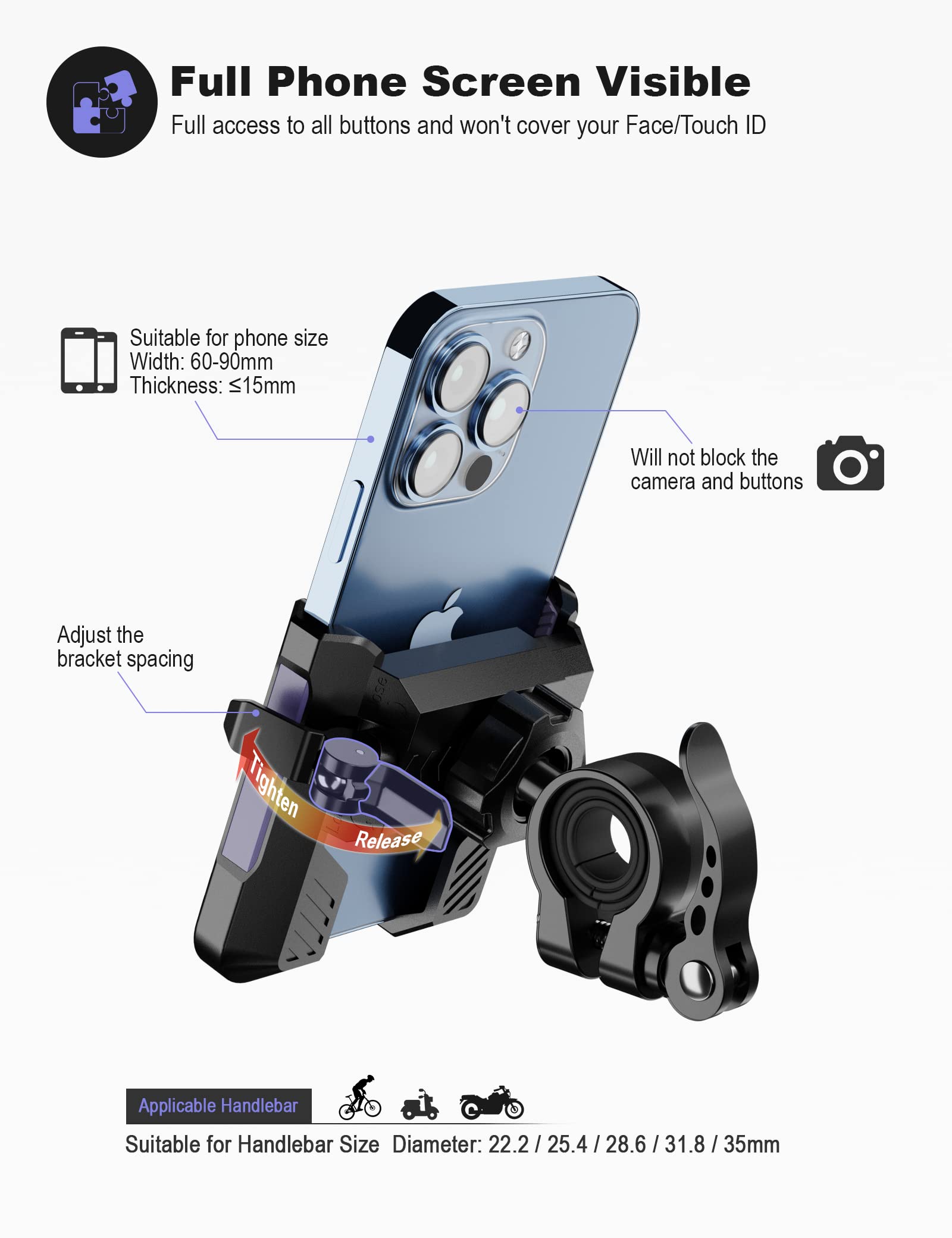 Grefay Uchwyt na Telefon Rowerowy (Szybki Demontaż 1S) uchwyt na Telefon Motocyklowy z 2 Portami z Obrotem 360 na Zewnątrz Uchwyt na Telefon na Kierownicę do Scooter do Smartfona 4.0-7.0