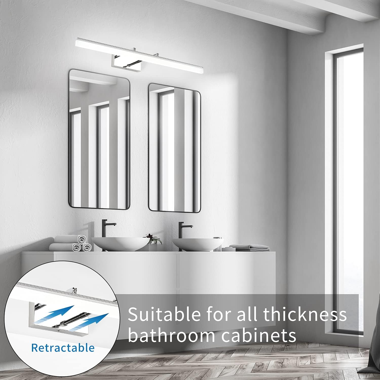 New Arrivals TRLIFE Adjustable LED Bathroom Light Fixture, 24inches Retractable Bathroom Vanity Light Fixture, 16W Cool White 6000K LED Vanity Light for Makeup Bathroom Lighting Over Mirror Cabinet Sink