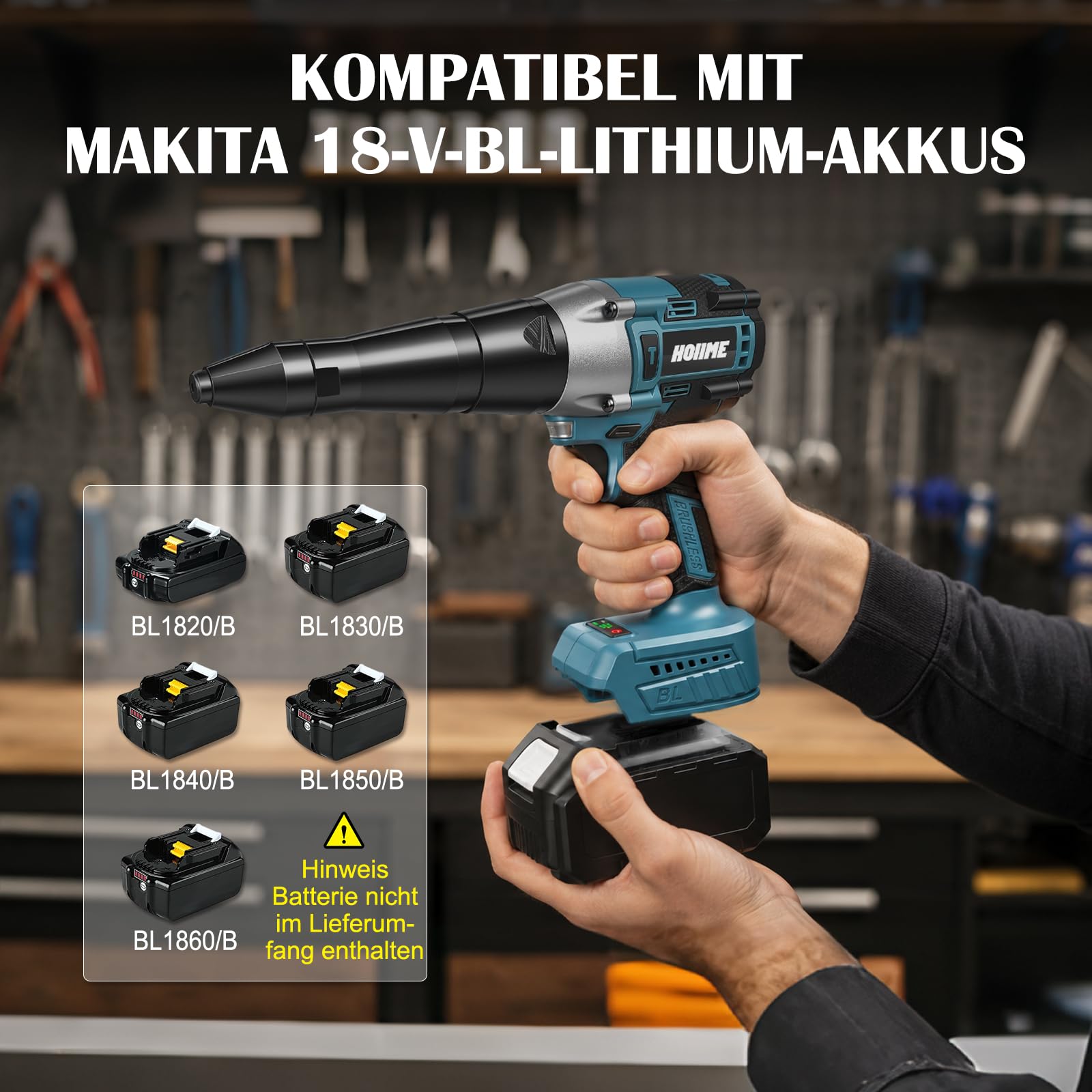 Akku Nietzange für Makita 18V, 20,000N Akku-Nietmutternpistole Nietpistole