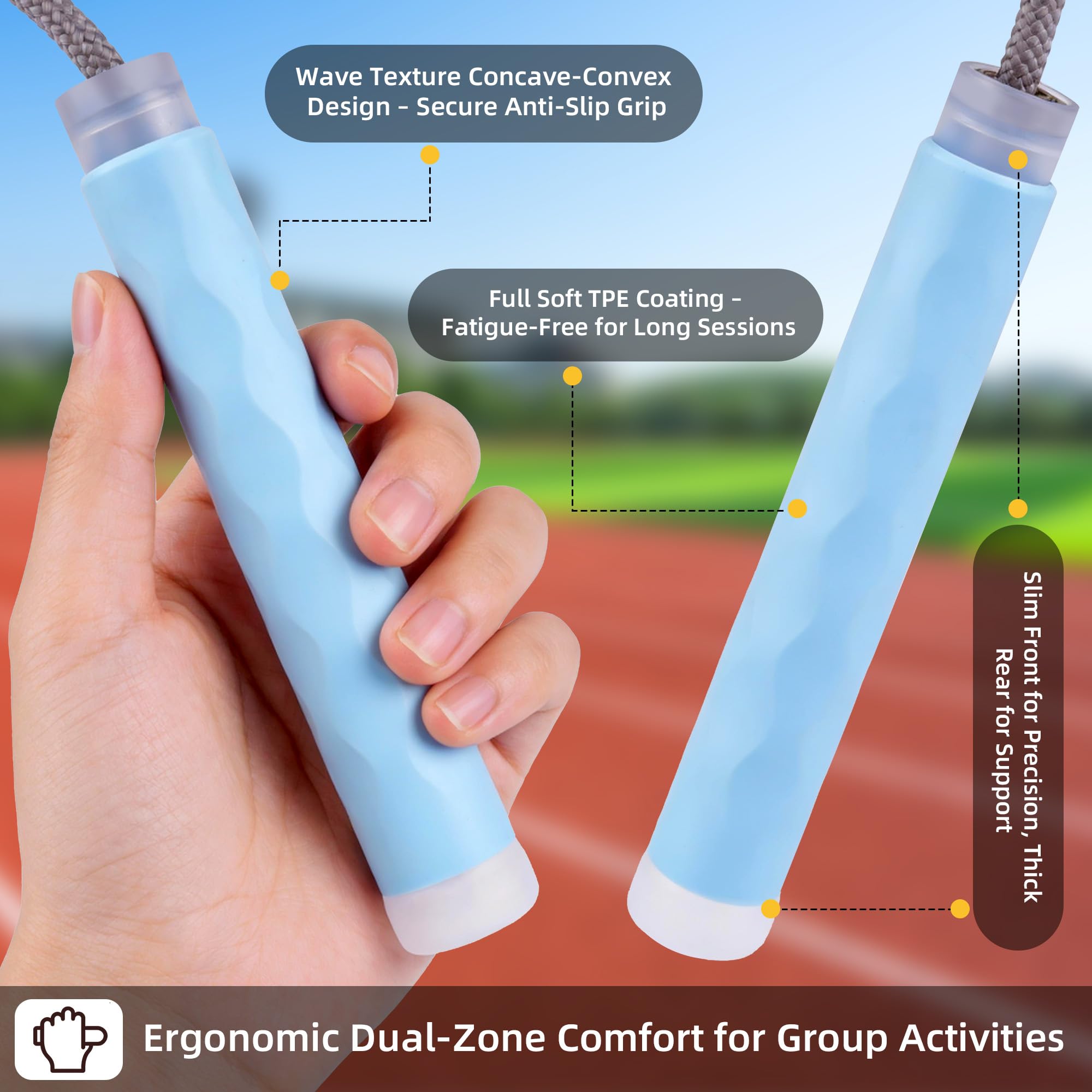 YUEDONG Springseil für Gruppen, 8 mm dick, 5 Meter, verstellbar, robustes Nylon-Baumwoll-Mischgewebe, Kollektiv-Springseil mit 360°-Kugellagern, Wellenstruktur, Vollsilikon, rutschfest, ergonomische