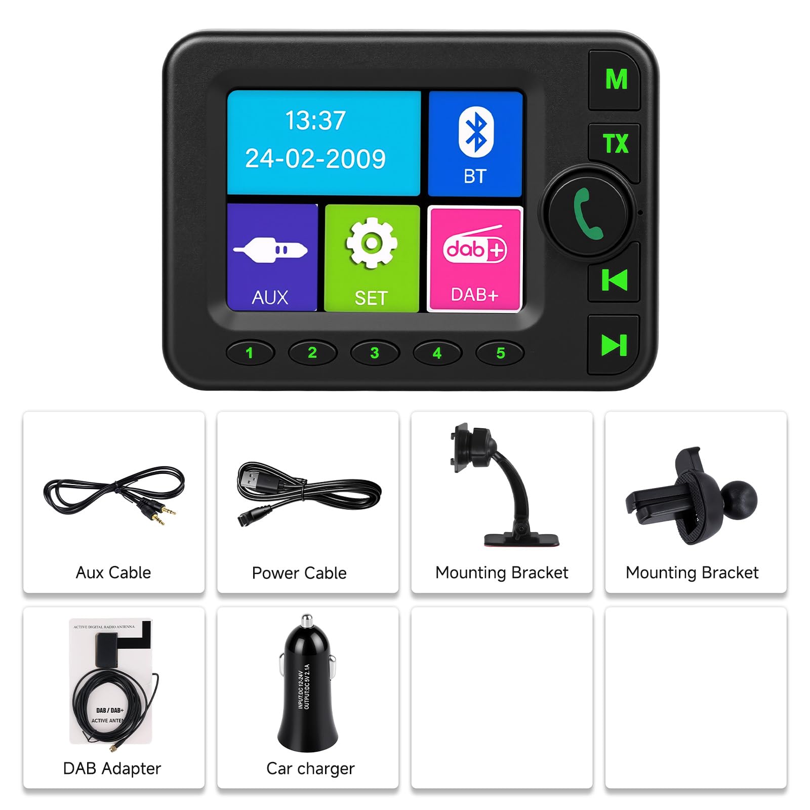 Rimoody Adattatore Radio DAB/DAB+ per Autoradio e Trasmettitore FM Bluetooth, Adattatore DAB Scansione Auto, Ricevitore DAB Autoradio con Display 2,8 Pollici, AUX in/out Caricabatterie da Auto