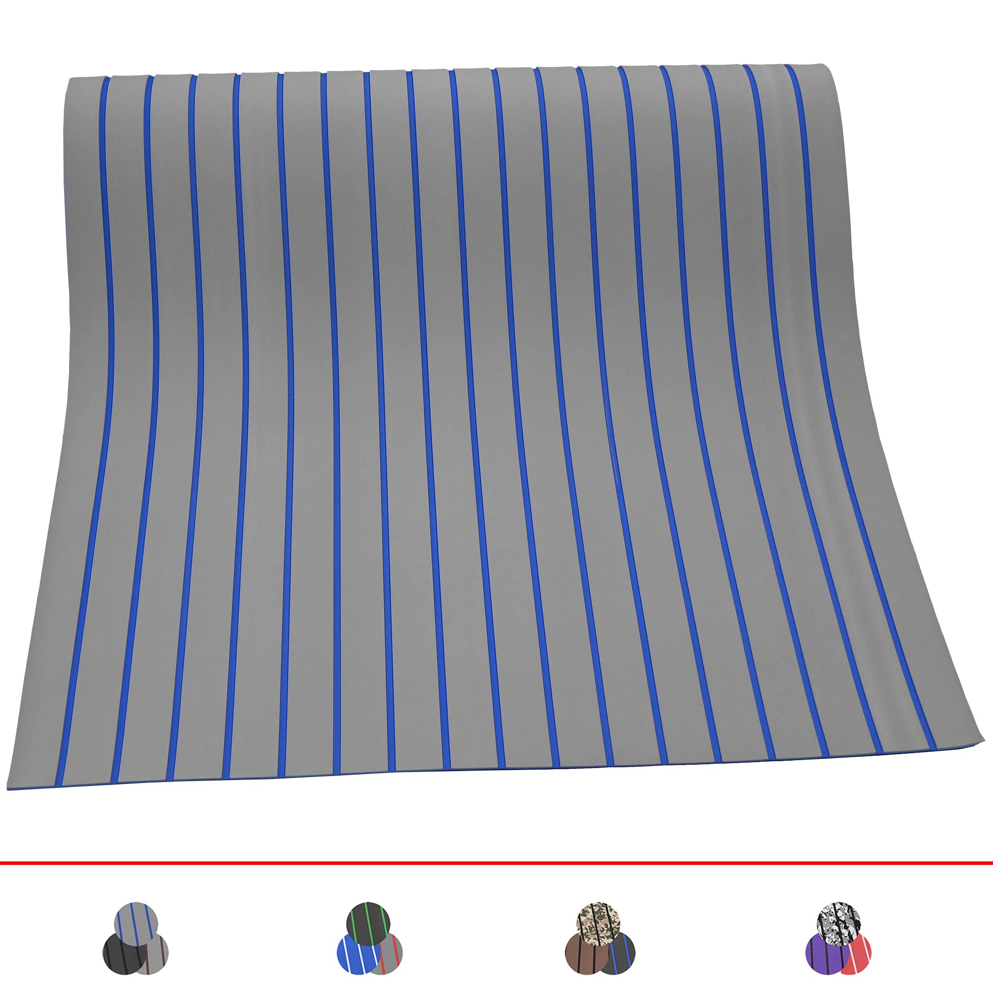 KT GuoMei 94.5"× 35.4" EVA Foam Boat Decking Sheet Faux Teak Decking Self-Adhesive Marine Yacht RV Swimming Pool Boat Flooring Sheet Thick Non-Skid (Light Gray and Blue Stripes)