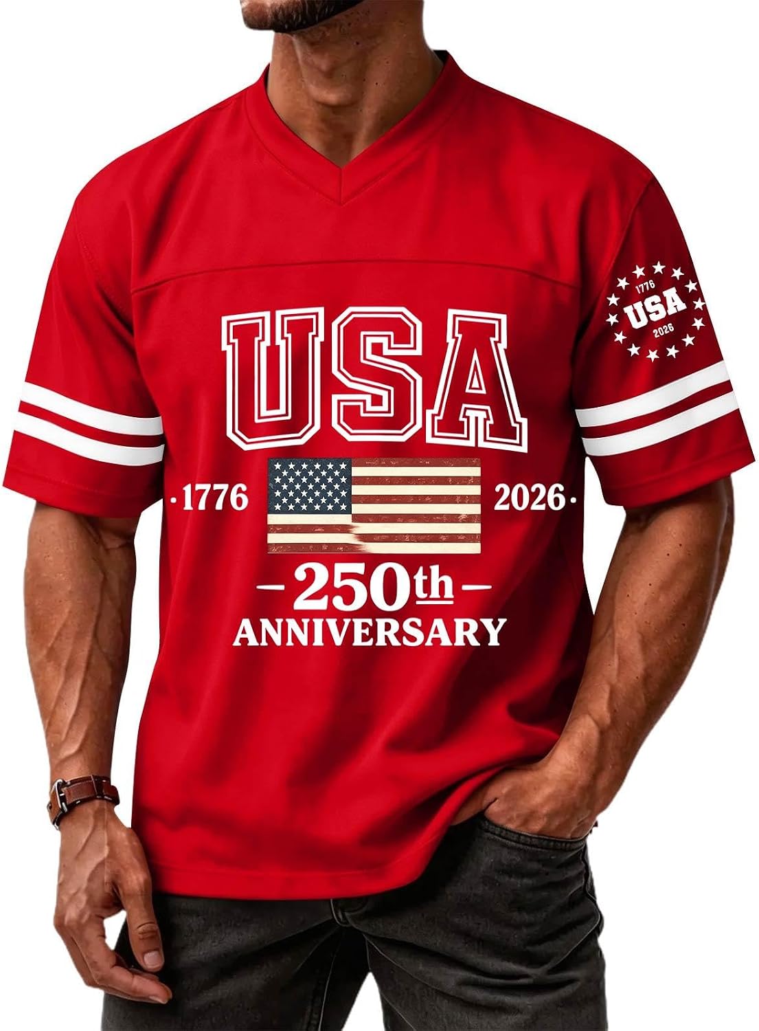 WENKOMG1 250th Anniversary USA Shirt Short Sleeve Retro American Flag Print Patriotic Tee Shirts, S-3XL