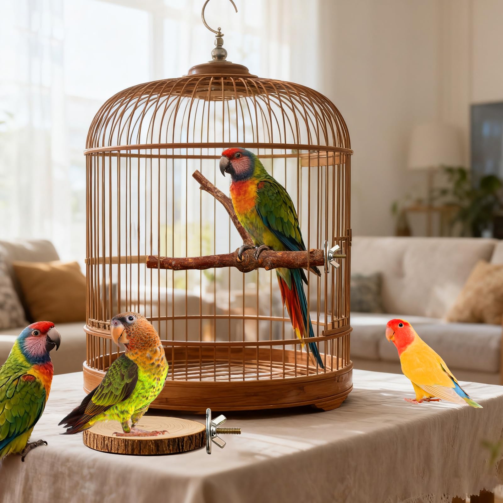 8 Pack Natural Wood Bird Perches Parrot Perch Stand Parakeet Toys Bird Cage Accessories for Budgerigar Cockatiels, Conures