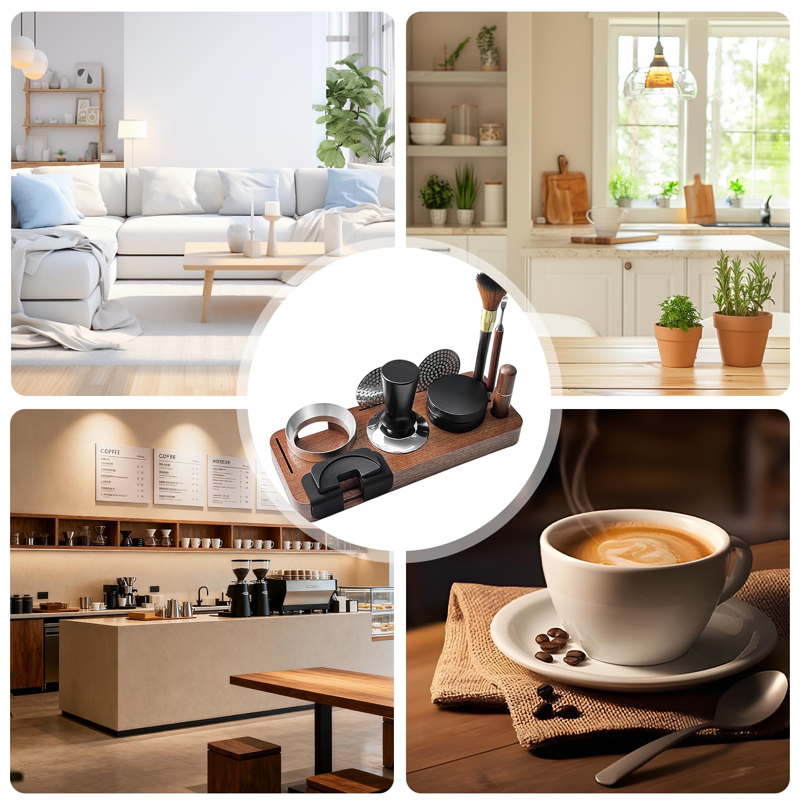 Juego de 10 prensadores de café con estación de prensado, 51 mm, juego de accesorios para café expreso con herramienta WDT, anillo dosificador, pantalla Puck, cepillo de limpieza, tapete, accesorios