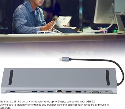 Coverzone USB-C 12in1 Hub Çoklayıcı Adaptör MacBook ile Uyumlu Çift HDMI VGA RJ45 Ethernet USB 3.0 SD TF Kart Okuyucu PD Şarj Dock Station