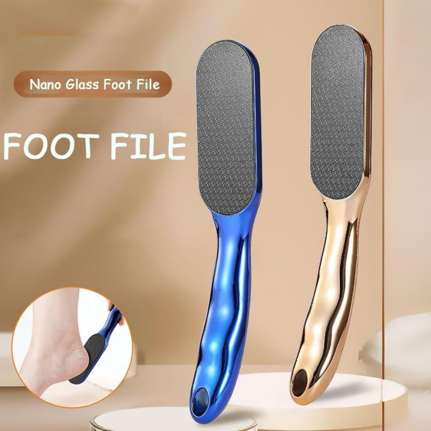 VeinsGrain Foot File 𝐂𝐚𝐥𝐥𝐮𝐬 𝐑𝐞𝐦𝐨𝐯𝐞𝐫, 2025 New Nano Glass Foot File with Handle, Nano Glass Foot Grinder, Feet Scrubber 𝐇𝐚𝐫𝐝 𝐒𝐤𝐢𝐧 Remover (Blue+Gold)