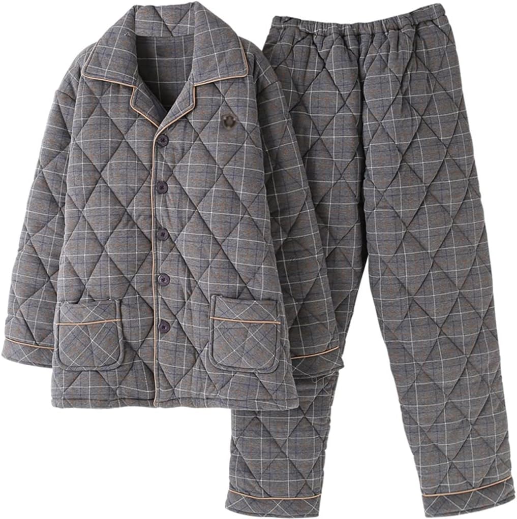 Winter Pajamas Men's Three-layer Thick Cotton Quilted Home Clothes Green Middle-aged Suit