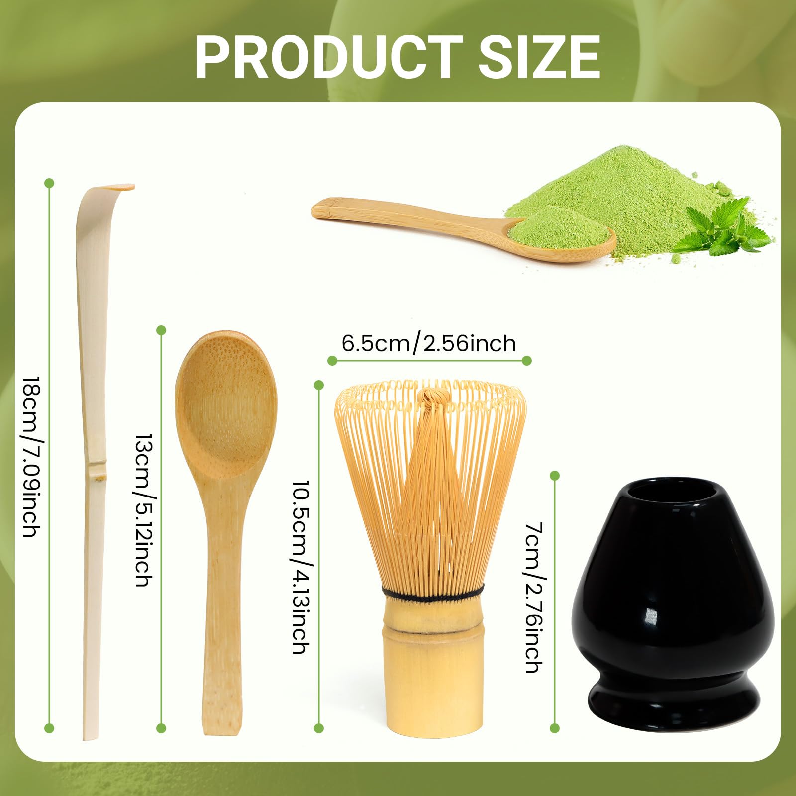 Matcha Kit 4 pezzi Matcha Set, Kit Matcha, include frusta Matcha in bambù, cucchiaio tradizionale, cucchiaio da tè, supporto per frusta Matcha, il set perfetto per preparare una tazza, Nero