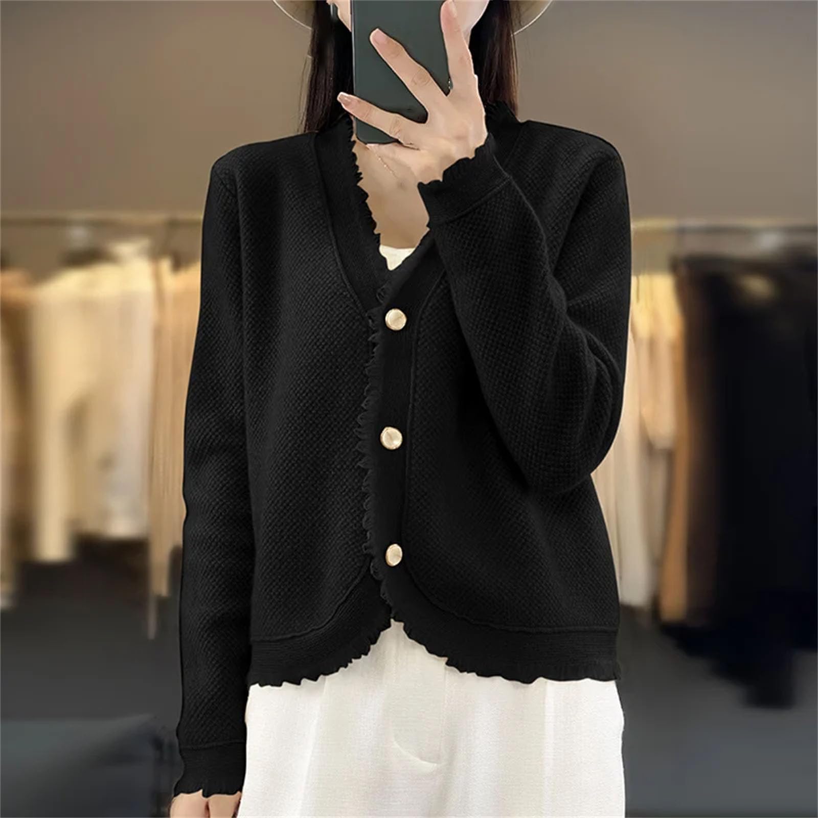 Suéteres de punto trenzado de manga larga para mujer, estilo informal, con frente abierto, para invierno