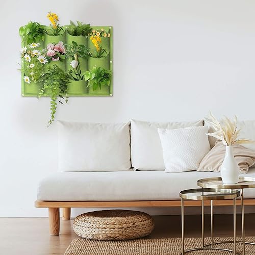 Miniatura 14 de Bolsas de cultivo colgantes para plantar, 9 bolsillos para colgar en la pared, maceta vertical montada en la pared, bolsa de cultivo