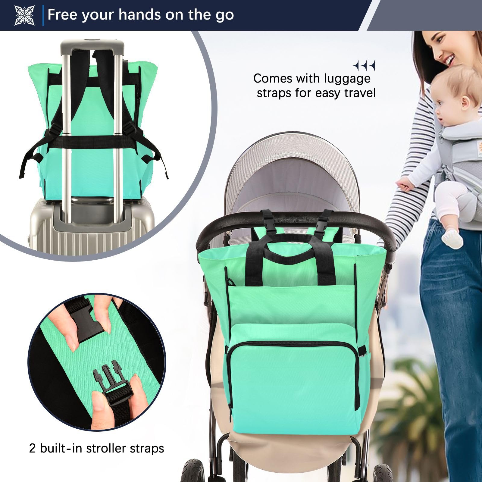 Bolsas de pañales grandes unisex para viajes, color verde degradado