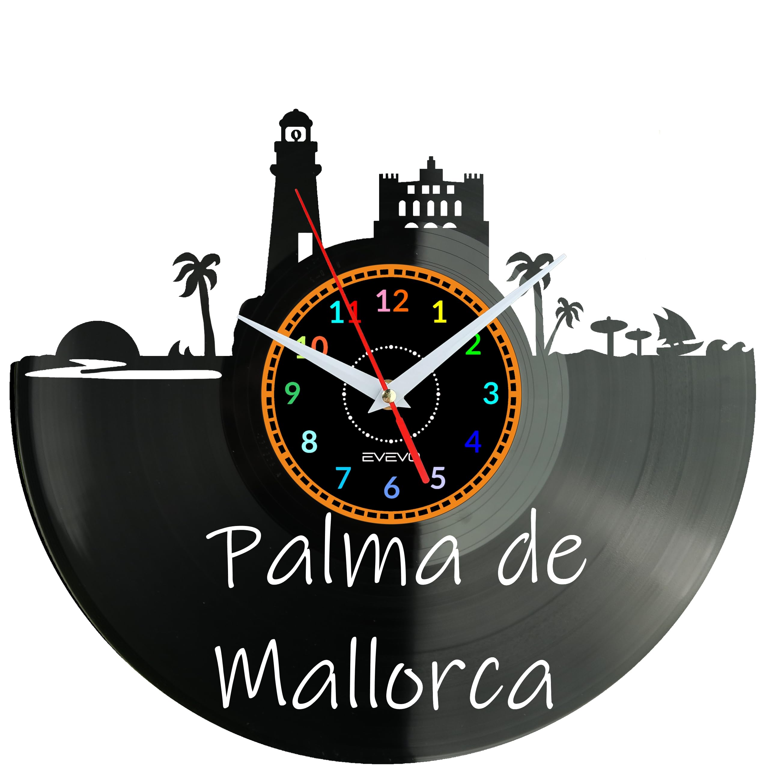 Horloge vinyle Palma de Majorque élégante, décoration murale haut de gamme W0470